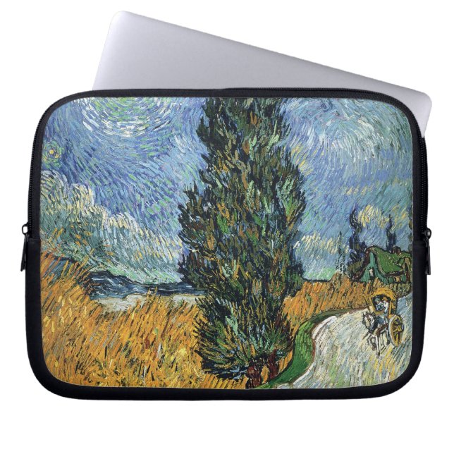Van Gogh Vägen Med Cypressträd Impressionism Laptop Fodral (Framsidan)