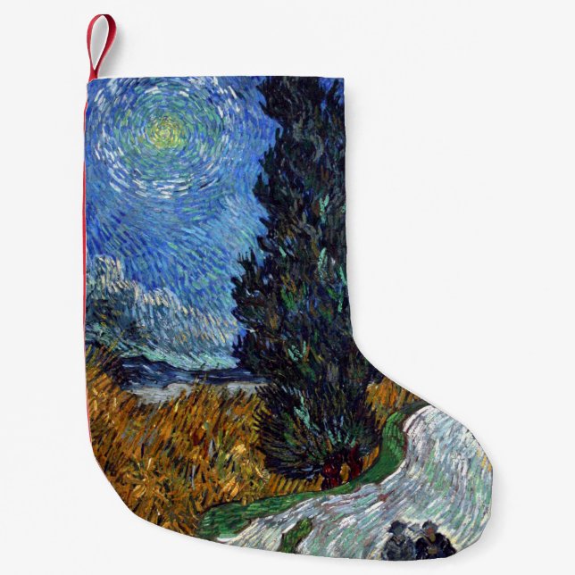 Van Gogh Vägen Med Cypressträd Impressionism Liten Julstrumpa (Framsidan)