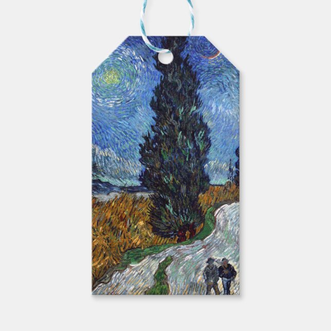 Van Gogh Vägen Med Cypressträd Impressionism Presentetikett (Framsidan)