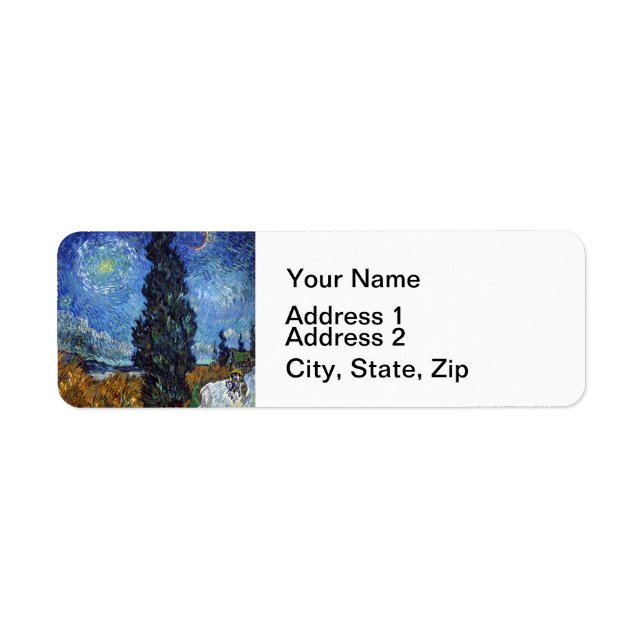 Van Gogh Vägen med Cypressträd Impressionism Returadress Etikett (Framsidan)