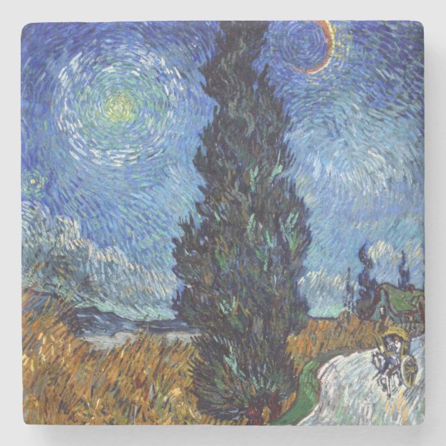 Van Gogh Vägen med Cypressträd Impressionism Stenunderlägg (Framsidan)