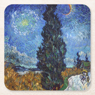 Van Gogh Vägen med Cypressträd Impressionism Underlägg Papper Kvadrat