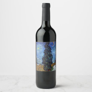Van Gogh Vägen Med Cypressträd Impressionism Vinflaska Etikett