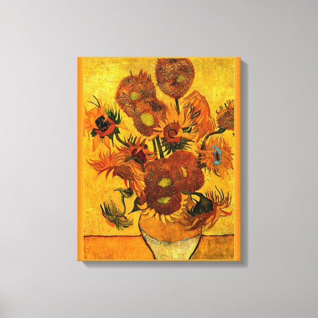 Van Gogh - Vas med 15 solblommor Canvastryck (Framsida)