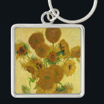 Van Gogh - Vas med 15 solblommor Fyrkantig Silverfärgad Nyckelring<br><div class="desc">Vas med 15 solrosor / Vas avec quinze tournesols - Vincent Van Gogh,  augusti 1888 - Sunblommor 1888 fouth,  version (F454)</div>