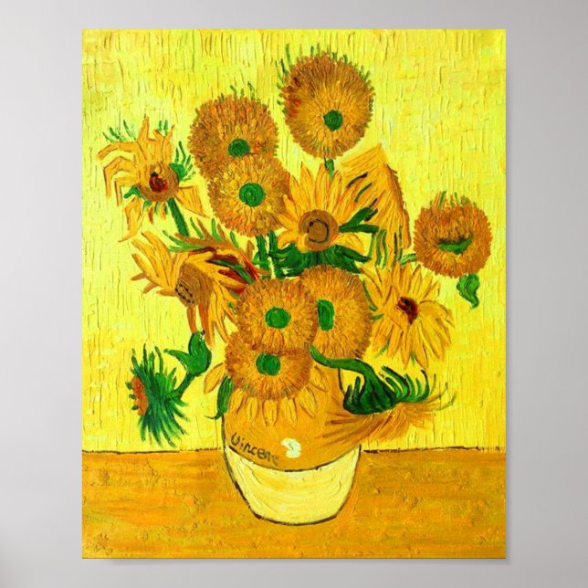 Van Gogh Vas med 15 solblommor Poster (Framsidan)