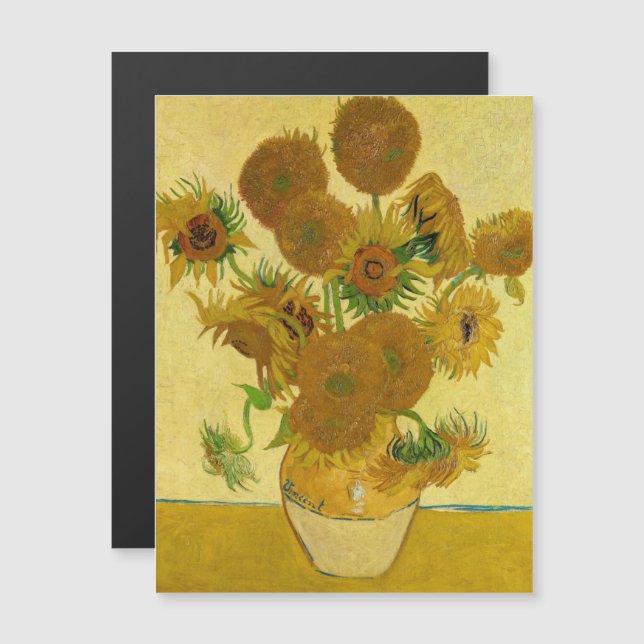 Van Gogh - Vas med 15 solrosor Magnetiskt kort (Fram/baksida)