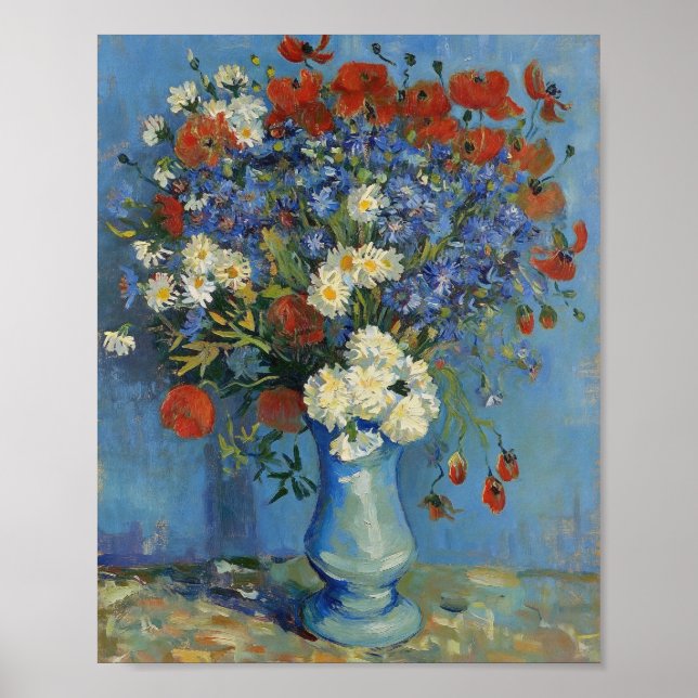 Van Gogh Vas med blåklint och vallmo Poster (Framsidan)