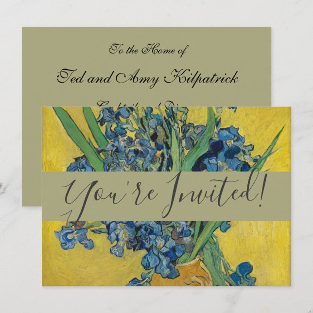 Van Gogh Vas med Iris Klassisk Impressionism Inbjudningar (Fram/baksida)