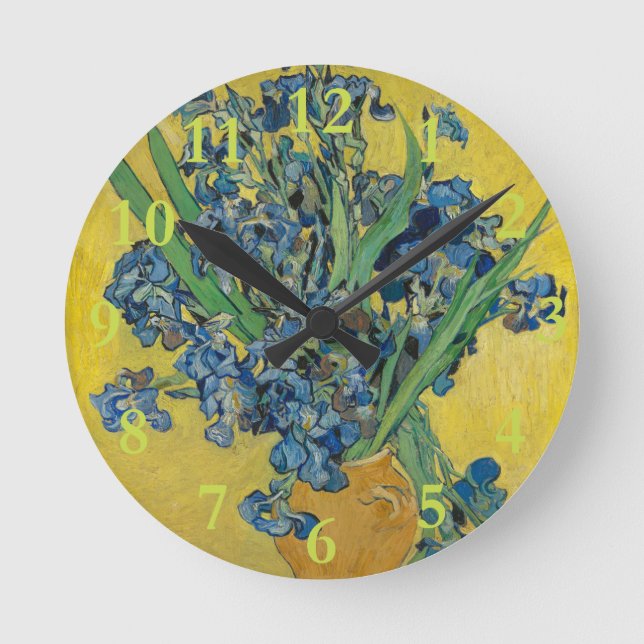 Van Gogh Vas med Iris Klassisk Impressionism Rund Klocka (Framsida)