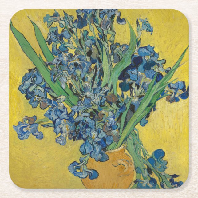 Van Gogh Vas med Iris Klassisk Impressionism Underlägg Papper Kvadrat (Framsidan)