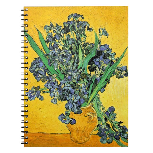 Van Gogh - Vas med Irisar Gul Bakgrund Anteckningsbok Med Spiral (Framsidan)