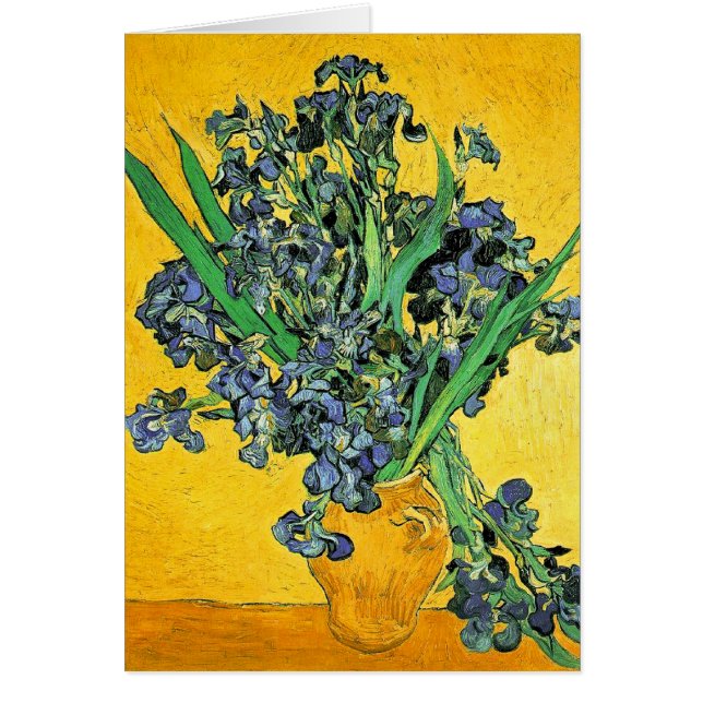 Van Gogh - Vas med irisar gul bakgrund Hälsningskort (Framsidan)