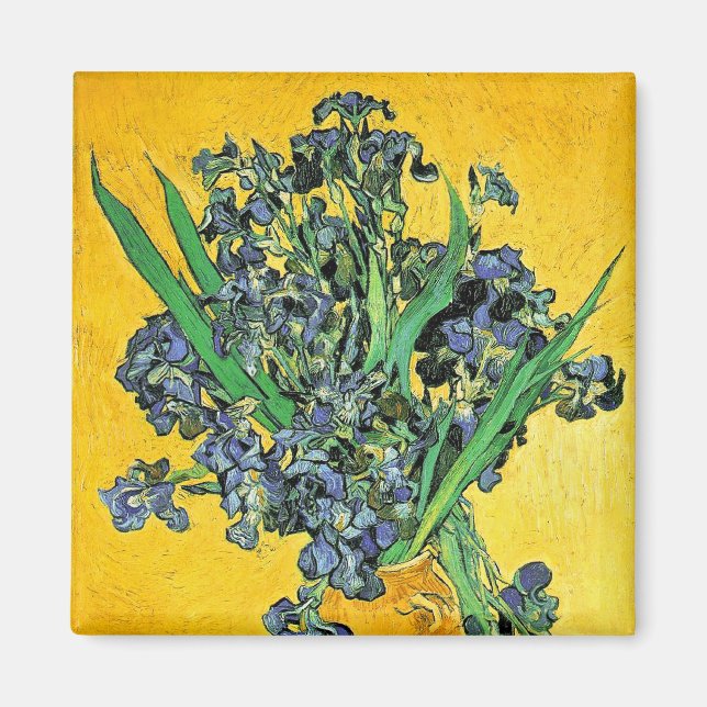 Van Gogh - Vas med Irisar Gul Bakgrund Magnet (Framsidan)