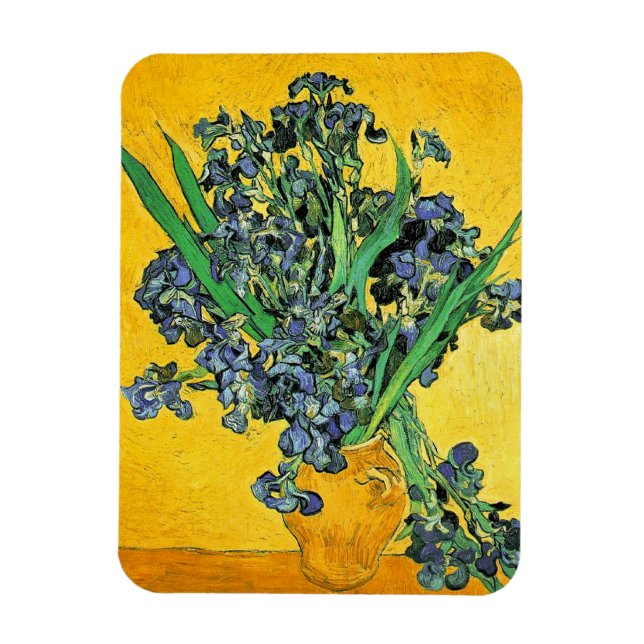 Van Gogh - Vas med Irisar Gul Bakgrund Magnet (Vertikal)