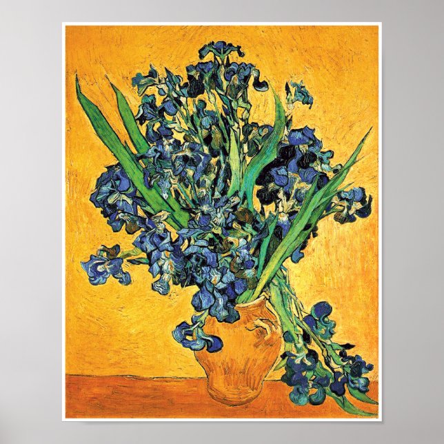 Van Gogh - Vas med Irisar Gul Bakgrund Poster (Framsidan)