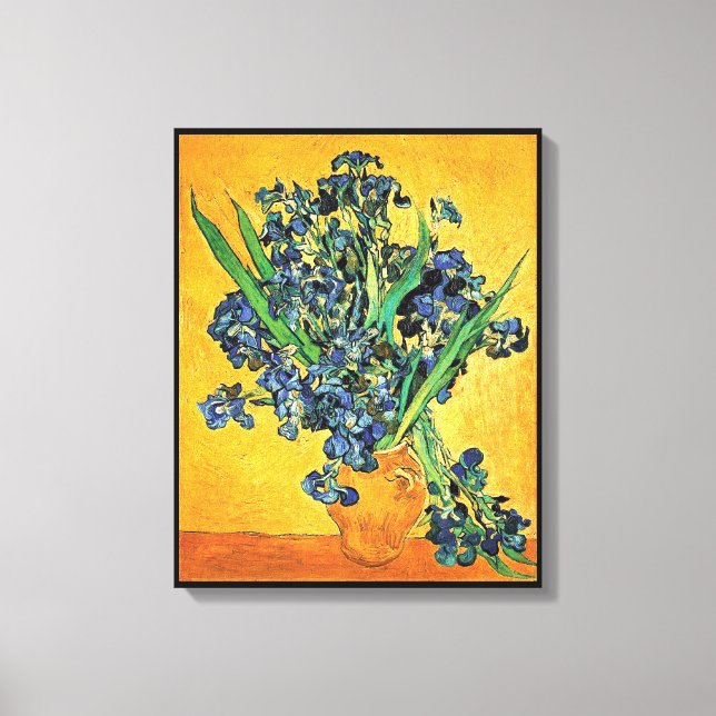 Van Gogh - Vas med Irises Gult Background Canvastryck (Framsida)
