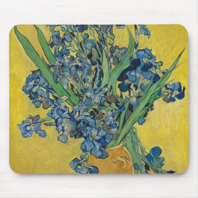 Van Gogh Vas med Irises på Gult Musmatta (Framsidan)