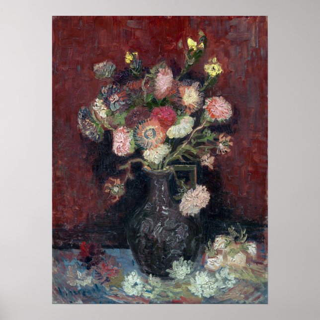 van Gogh Vas med kinesiska Asters och Gladioli Poster (Framsidan)