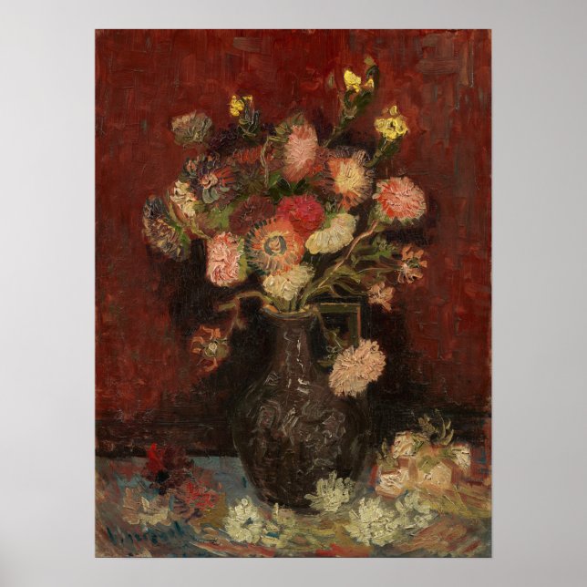 Van Gogh - Vas med kinesiska asters och gladiolus Poster (Framsidan)