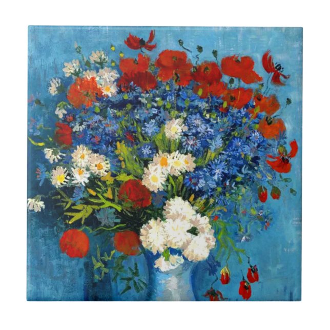 Van Gogh Vas med kornblommor och poppies Kakelplatta (Framsidan)