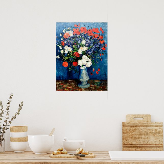 Van Gogh - Vas med kornblommor och poppies Poster (Kök)