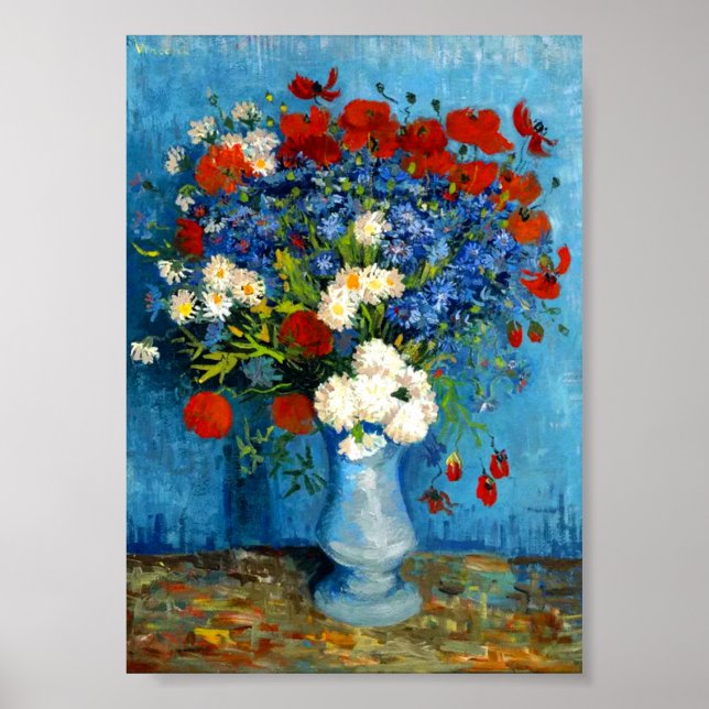Van Gogh Vas med kornblommor och poppies Poster (Framsidan)