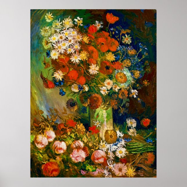 Van Gogh Vas med Kornblommor och Vallmo Poster (Framsidan)