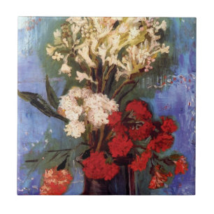 Van Gogh - Vas med nejlikor och andra blommor Kakelplatta