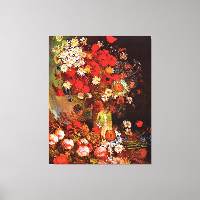 Van Gogh - Vas med poppies, kornblommor, ponnyer Canvastryck (Framsida)