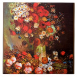 Van Gogh - Vas med poppies, kornblommor, ponnyer Kakelplatta<br><div class="desc">Van Gogh-målning,  Vas med poppies,  kornblommor,  Peonies och Chrysanthemums.</div>