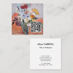 Van Gogh - Vas med Ro & Anemones - QR-kod Fyrkantigt Visitkort