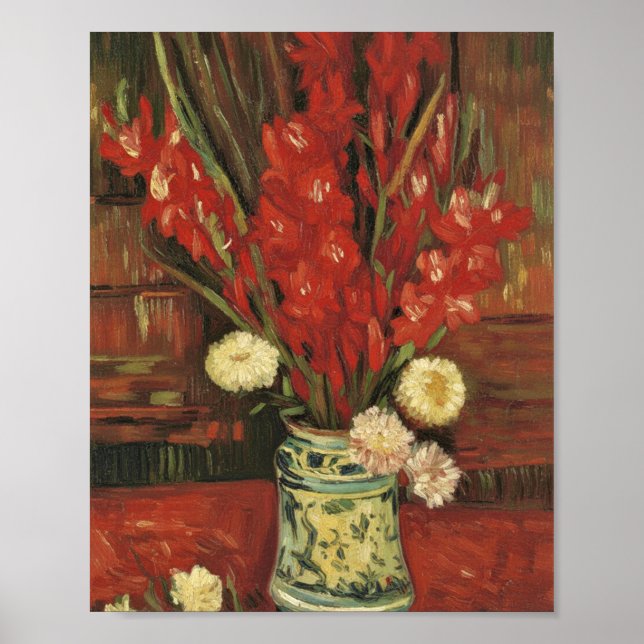 Van Gogh Vas med röda gladiolusar Poster (Framsidan)