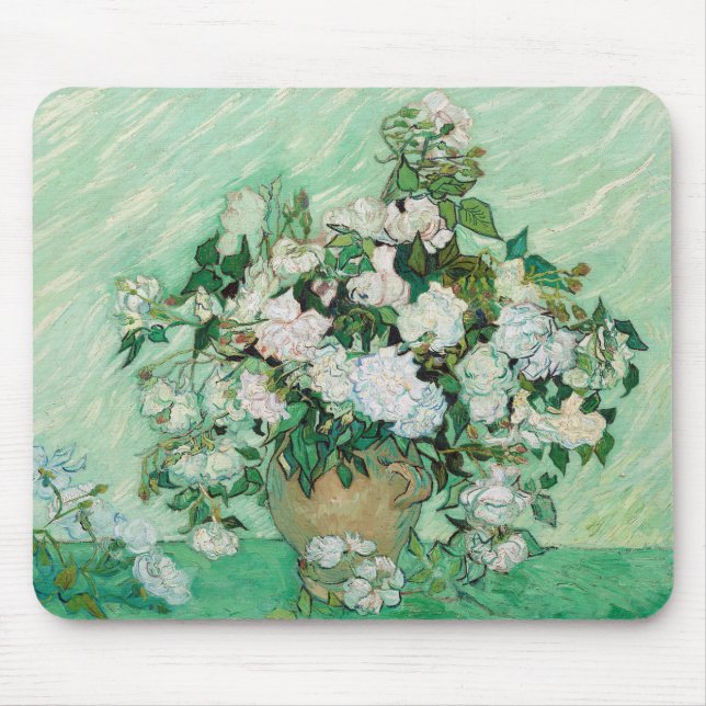 Van Gogh Vas med Rosa ros Blommigt Painting Musmatta (Framsidan)