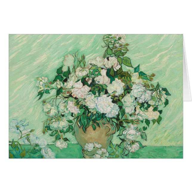 Van Gogh Vas med Rosa ros Fine Art Card Hälsningskort (Framsidan Horizontal)