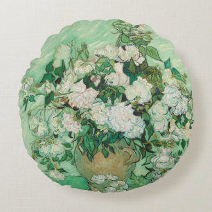Van Gogh Vas med Rosa ros Fine Art Rund Kudde