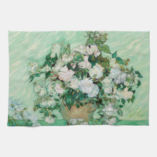Van Gogh Vas med Rosa ros Flowers Painting Kökshandduk