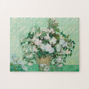 Van Gogh Vas med Rosa ros Flowers Painting Pussel