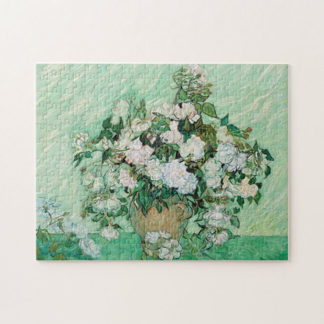 Van Gogh Vas med Rosa ros Flowers Painting Pussel (Horisontell)