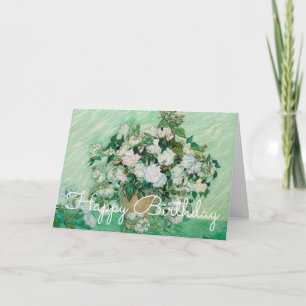 Van Gogh vas med rosa ros som målar födelsedag Kort