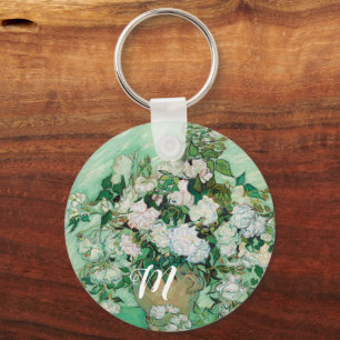 Van Gogh Vas med Rosa ros Vintage Art Monogram Nyckelring