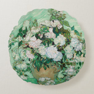 Van Gogh Vas med Rosa ros Vintage Blommigt Art Rund Kudde