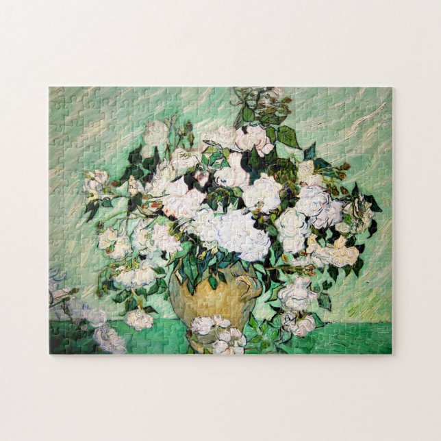 Van Gogh vas med rosa rospussel Pussel (Horisontell)
