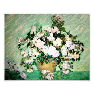 Van Gogh vas med rosa rostrycket Fototryck
