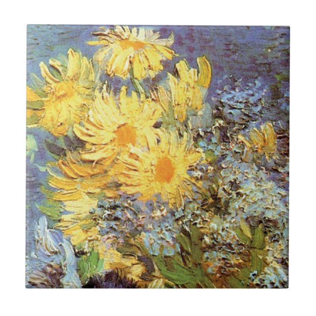Van Gogh - Vas med syren, prästkragar och anemone Kakelplatta (Framsidan)