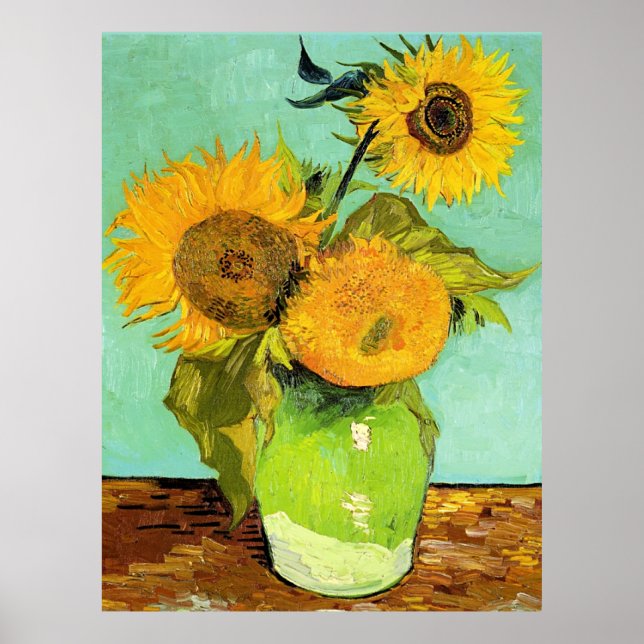 Van Gogh - Vas med tre solblommor Poster (Framsidan)