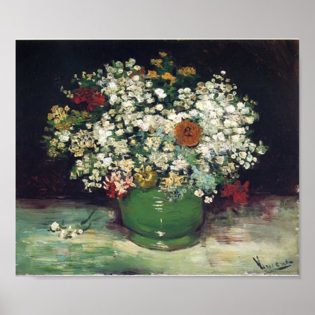 Van Gogh - Vas med Zinnias och andra blommor Poster (Framsidan)