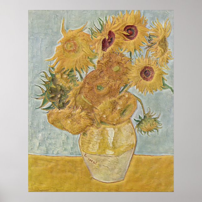 Van Gogh - Vas Tolve Sunblommor Poster (Framsidan)