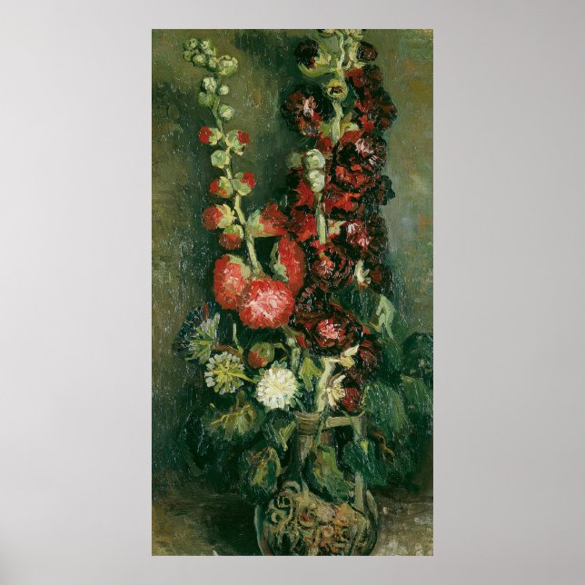 Van Gogh Vase with Hollyhocks Poster (Framsidan)