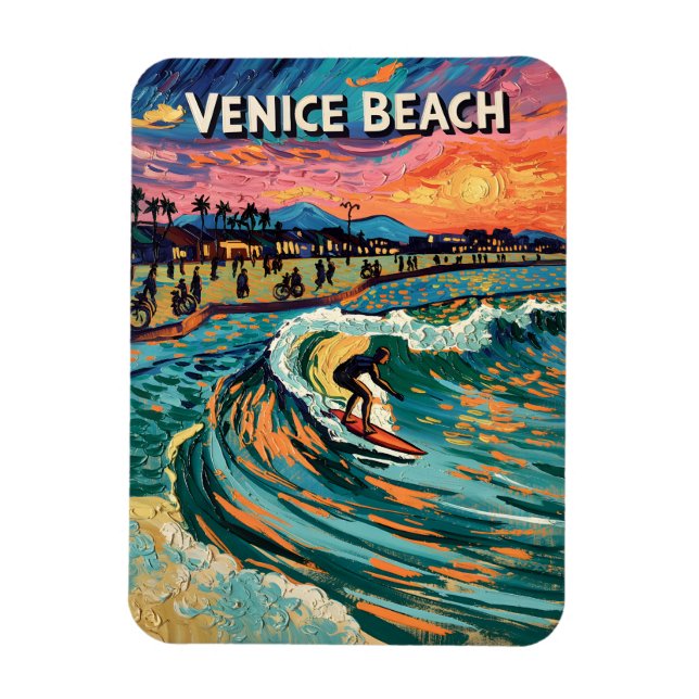 Van Gogh Venice Beach Surfa California Retro Trave Magnet (Vertikal)